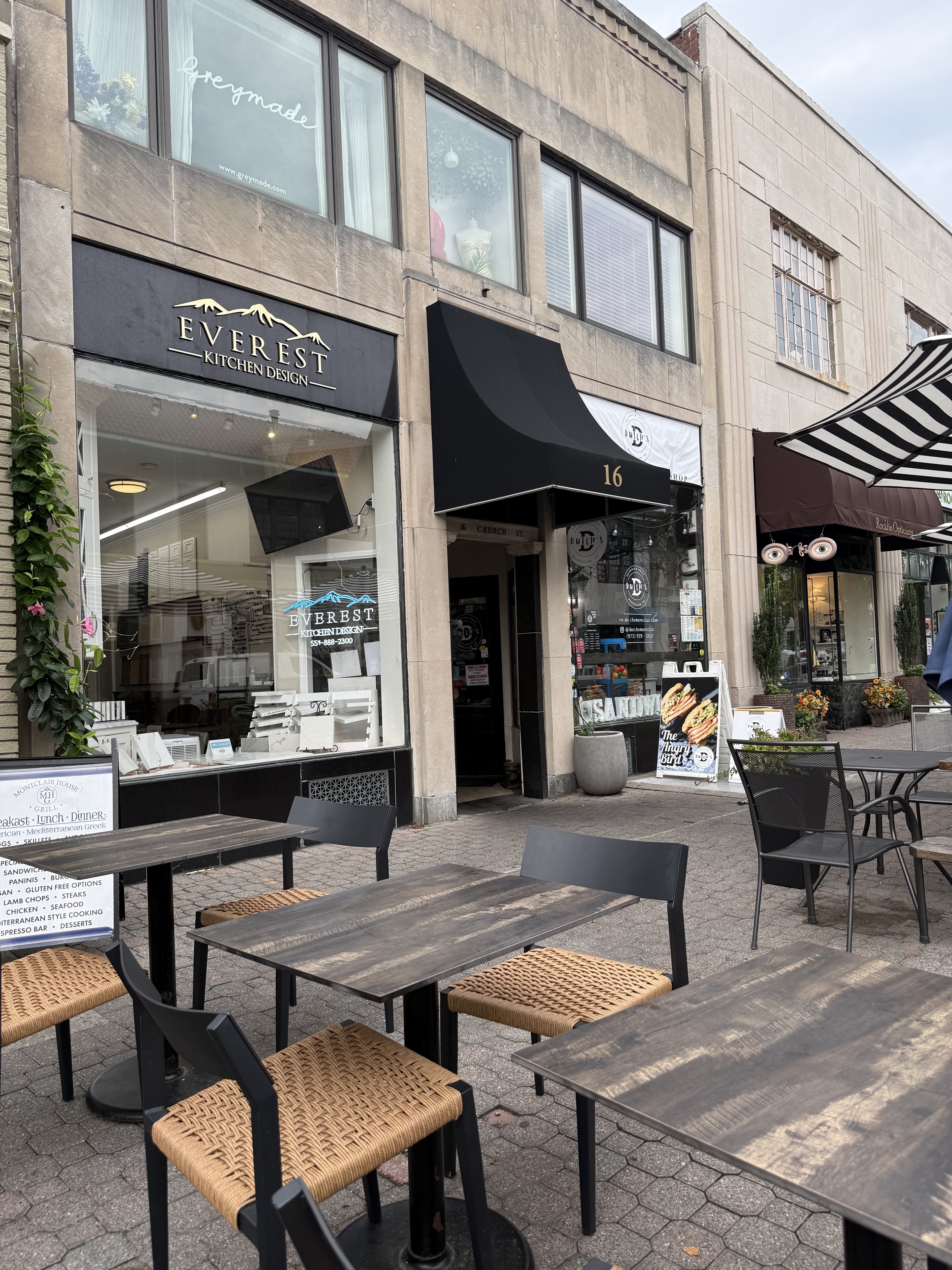 Church Street storefronts and outdoor seating near 16 Church Street.