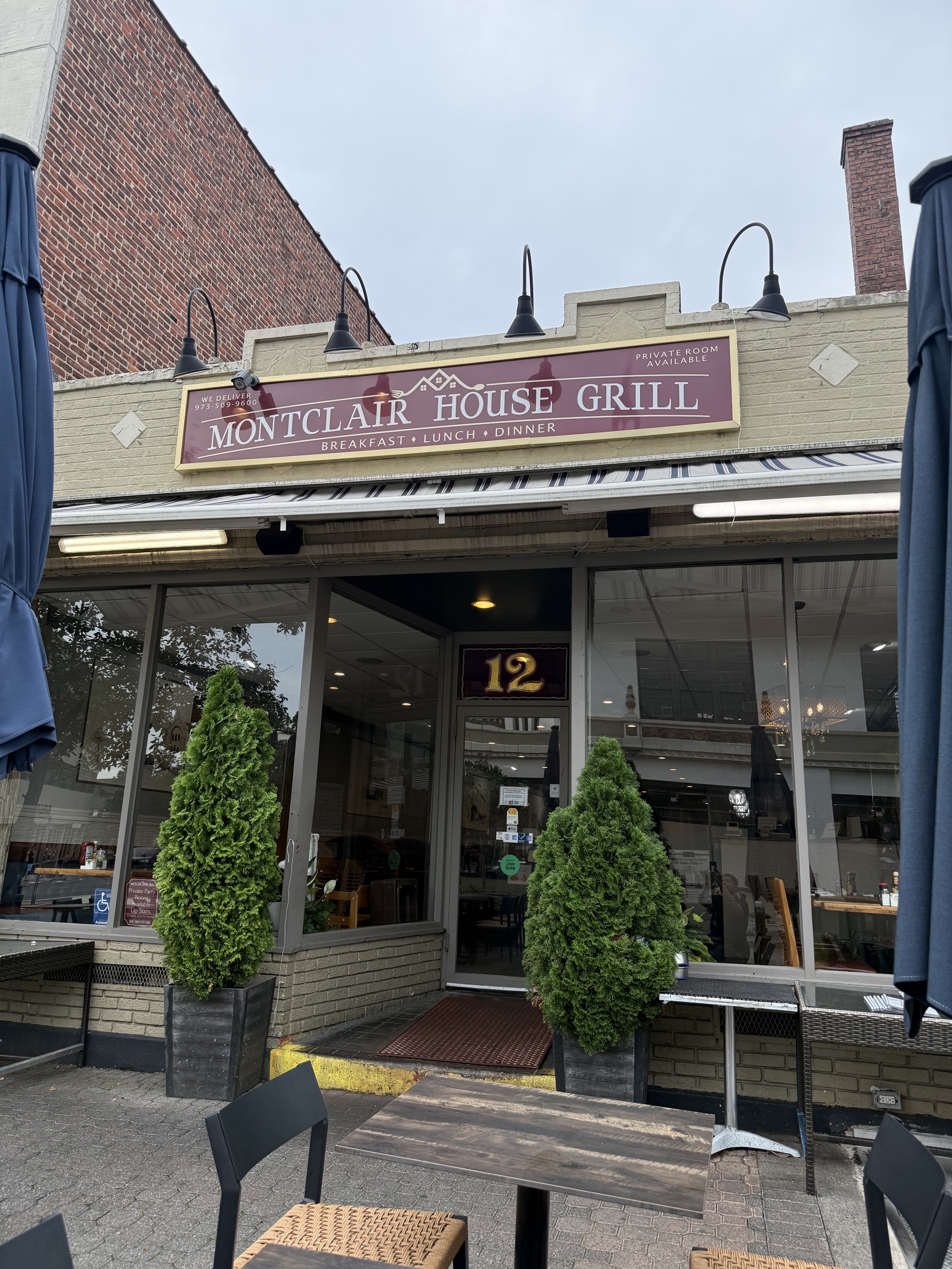 Montclair House Grill entrance and outdoor tables at 12 Church Street.