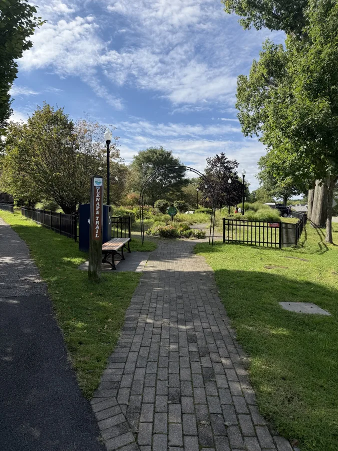 Brick path and arbor at the Lenape Trail entrance in Verona Park